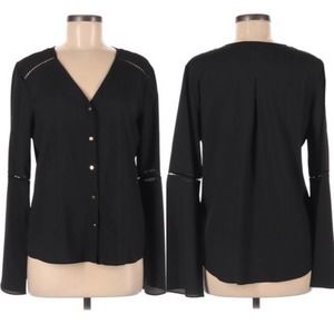 Calvin Klein Black Belle Sleeve Button Up Blouse
